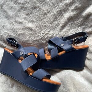Unisa Women’s Navy Wedge Sandals - Comfortable Strappy Platform Size 9